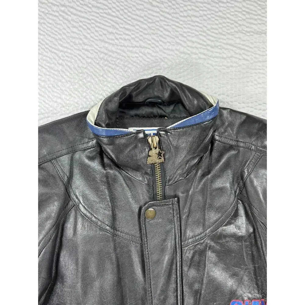 VINTAGE Starter Leather Jacket Mens Large New York Giants Black 90s NFL Football
